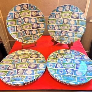 Melamine Green And Blue Nautical Plates, Set of 8